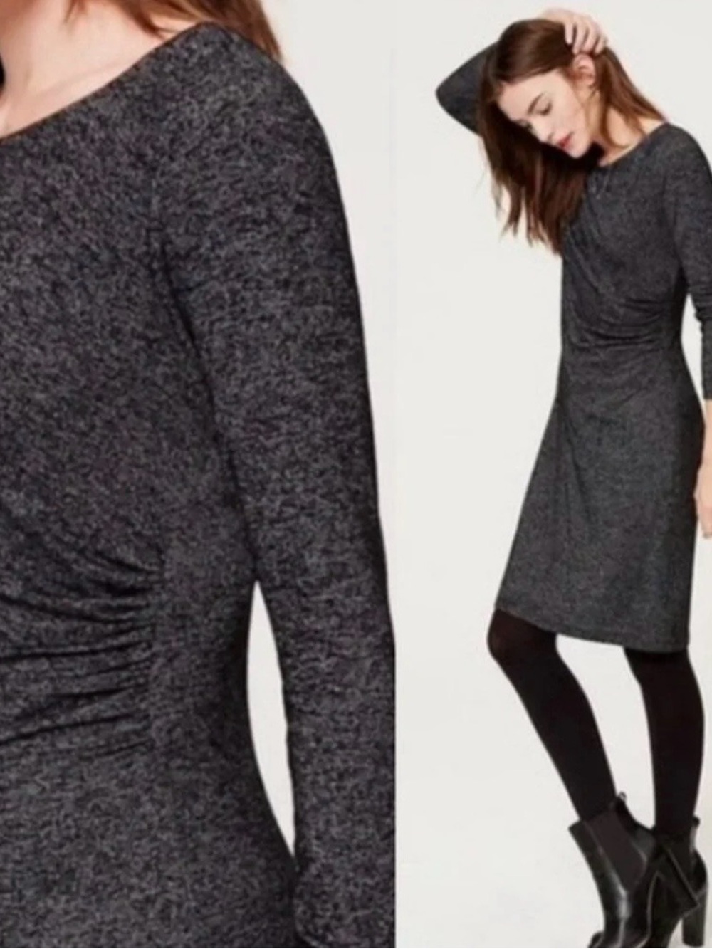 LOFT Long Sleeve Side Ruched Dress Charcoal